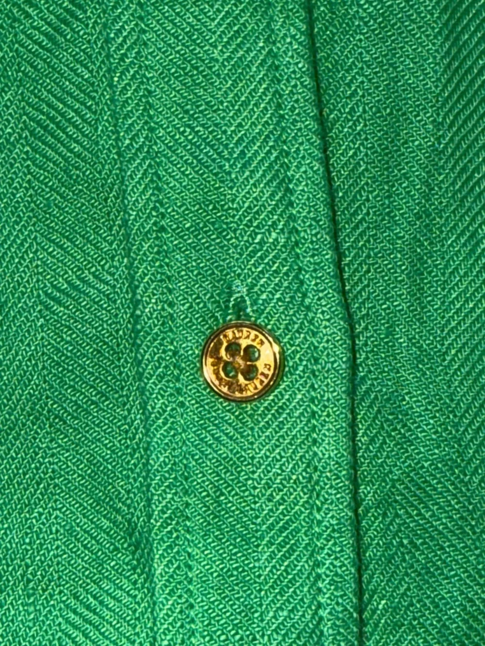 Lauren Ralph Lauren Linen Green Button Up Shirt Blue Contrast Trim Logo Crest 1X - Picture 9 of 12